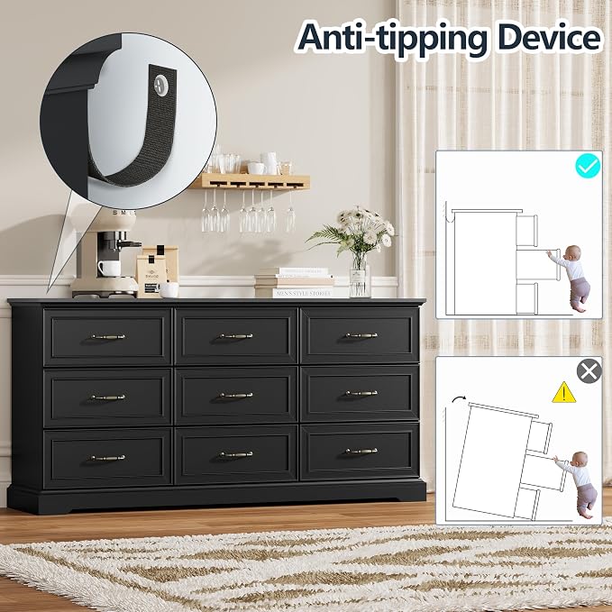 9 Drawer Dresser for Bedroom, Rustic Farmhouse Dresser - Image 6