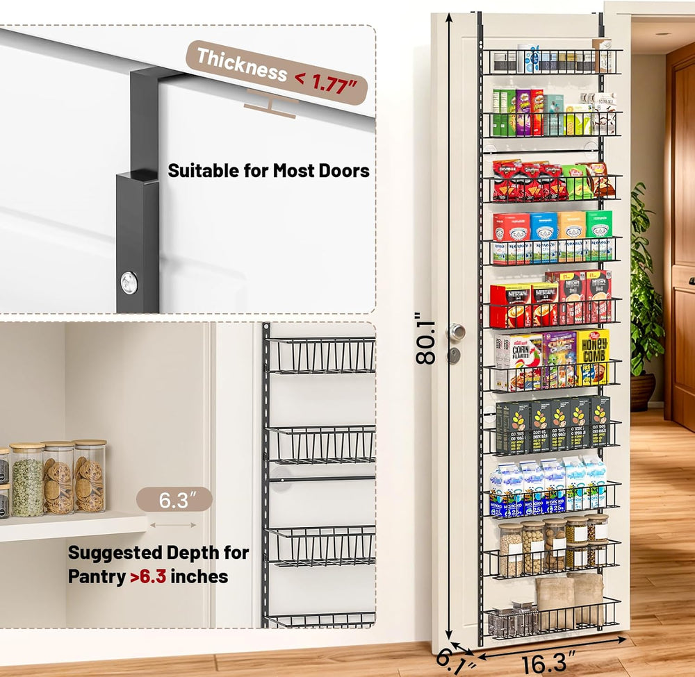 ElegantArray 10-Tier Pantry Door Organizer, Black