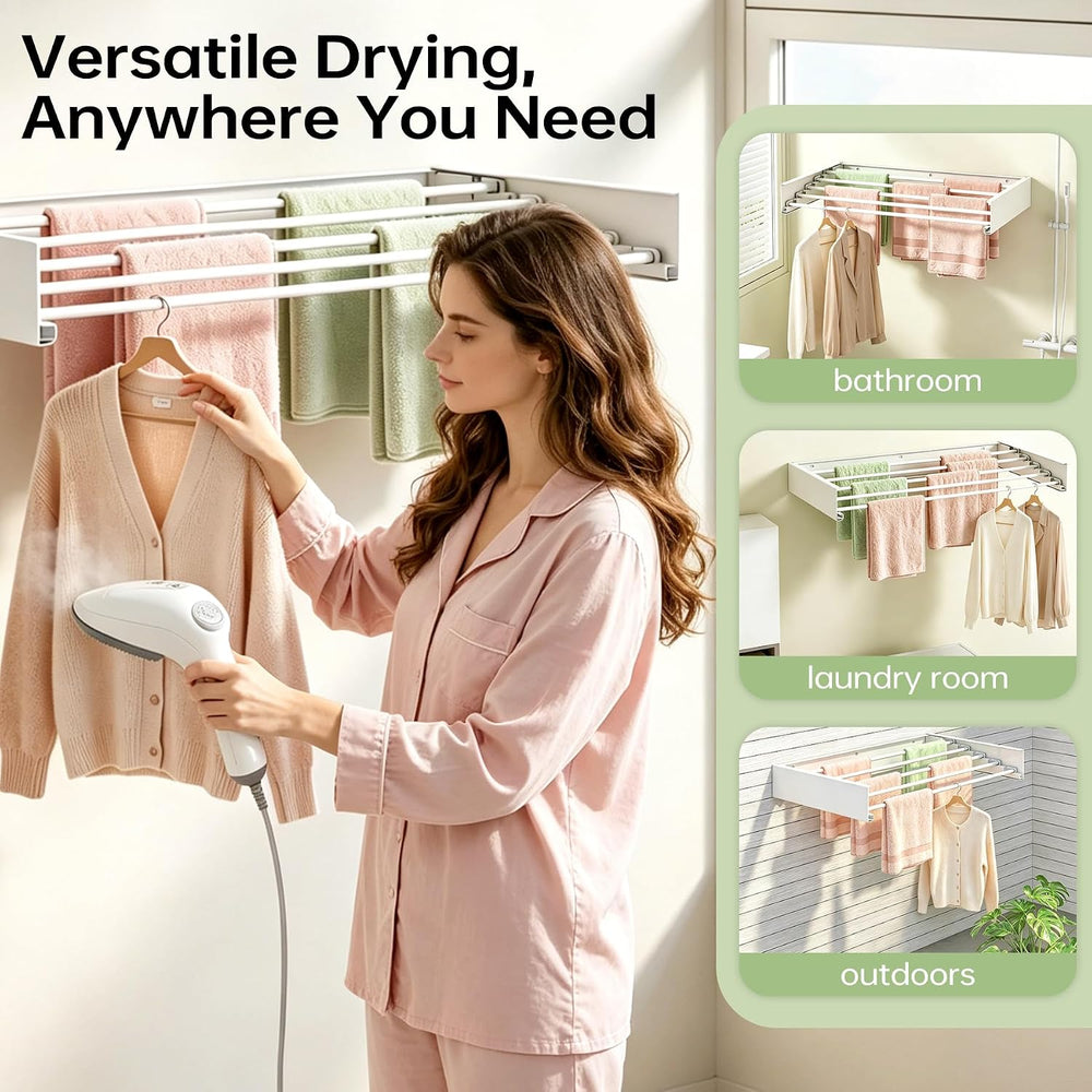 Wall Mounted Foldable Clothes Drying Rack with 60 lbs Supports