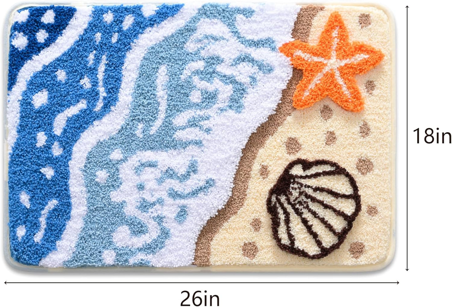 QJHOMO Coastal Bathroom Rugs Beach Ocean Wave Bath Mat Nautical Rug, Cute Colorful Bath Rug 3D Starfish Shell Beachy Theme Bathroom Decor, Soft Microfiber Carpet Non Slip Washable Bathmat(18x26 inch)
