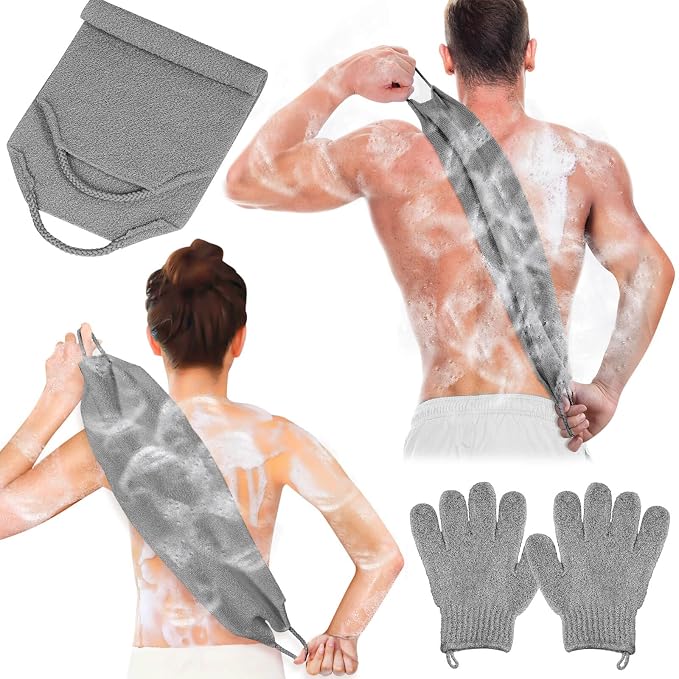 Anezus Exfoliating Back Scrubber Bath Gloves Set, Exfoliating Shower Towel by anezus