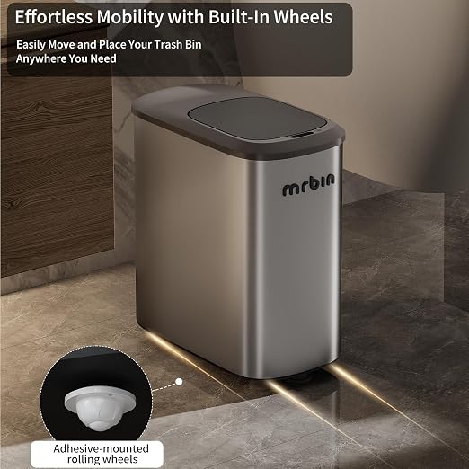 MRBIN Stainless Steel Motion Sensor Bathroom Trash Can, 10L / 2.6gal Slim Smart - Image 4