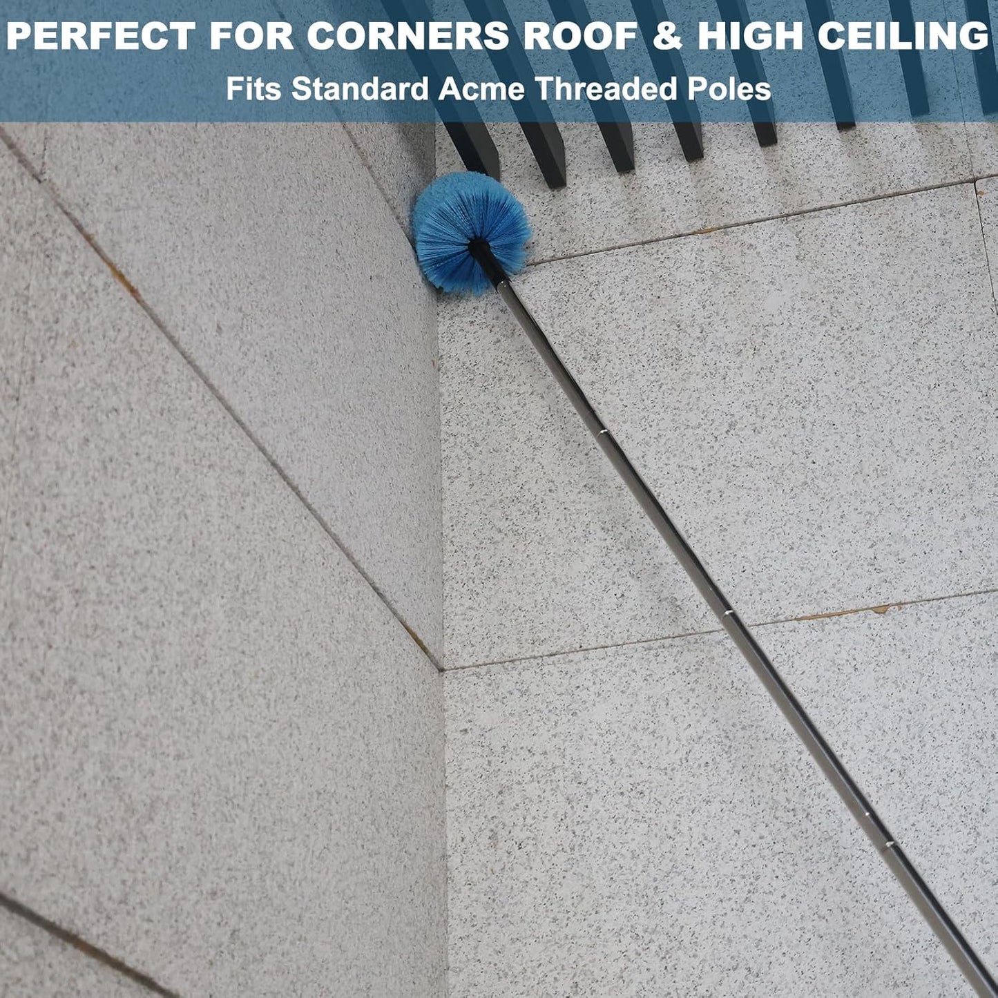 Cobweb Duster Head Brush-Twist-On Spider Web Brush for Outdoor & Indoor Web Cleaning // Fits Standard Acme Threaded Poles // Cobweb Duster Brush Head Only-Blue -1 Pack