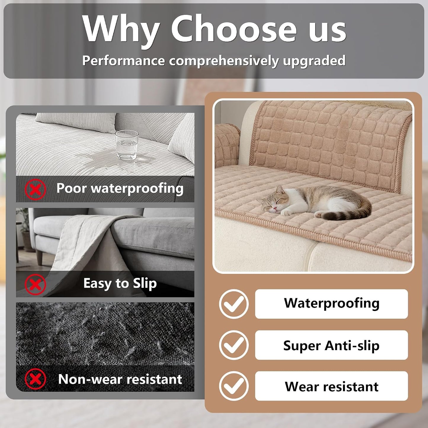 Premium Velvet Washable Dog Couch Cover, Non Slip Sofa Cover for 3 Cushion, L Shaped Waterproof Fumiture Protector Covers(1PC/27.6"x27.6",Khaki)