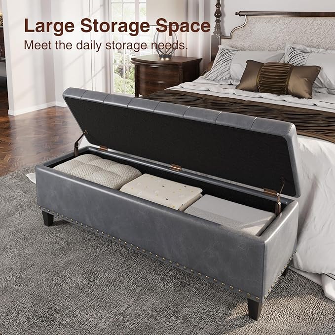 Storage Ottoman Bench, 51-Inch Large Storage Ottoman - Image 3