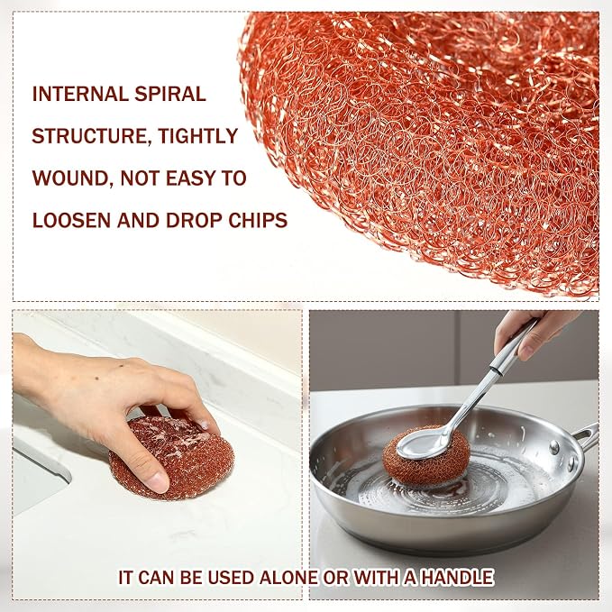 5 Pcs Copper Coated Scourers Copper Scrubbing Pads Scouring Pads 1 PC Steel - Image 4