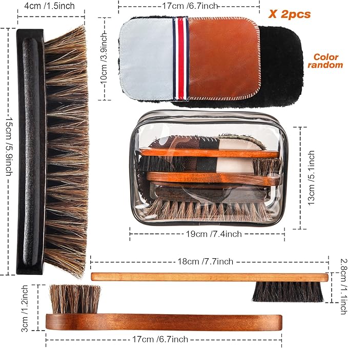 6 Pcs Horsehair Shine Shoes Brush Kit Polish Dauber Applicators Cleaning - Image 3