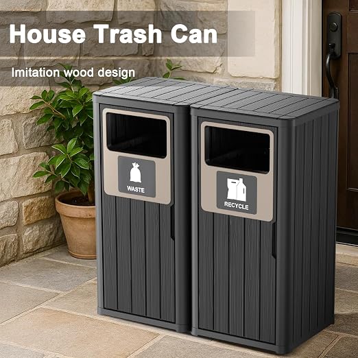 Outdoor Double Barrel Trash Can, Waterproof Resin Garbage Can - Image 4