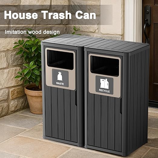 ROJIK 35" Tall Outdoor Trash Can, Weatherproof Resin Garbage Indoor Durable - Image 4