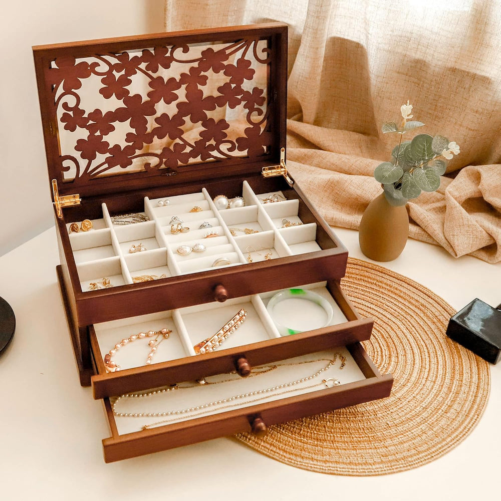 Kendal Wooden Jewelry Box, 3 Layer Jewelry Box for Women, Jewelry Holder Orga...