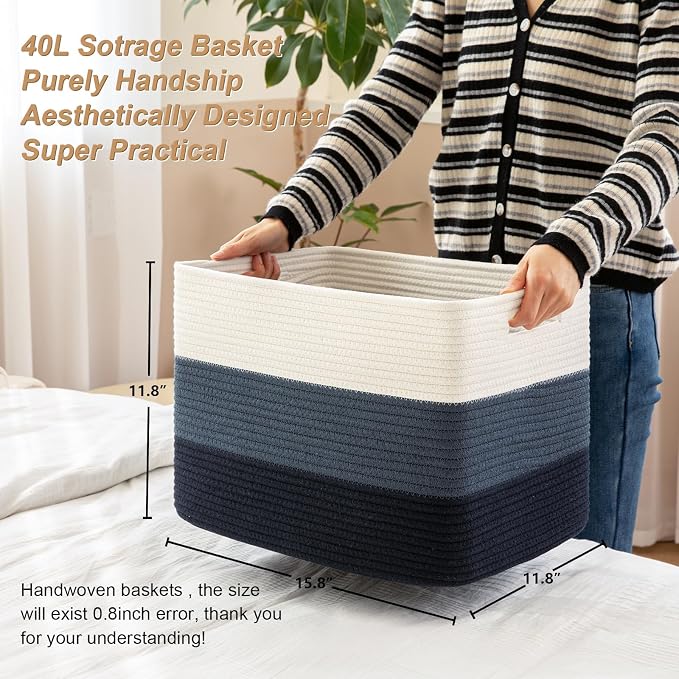 Storage Baskets for Organizing, 2 Pack Woven Basket for Storage, Rectangle - Image 6