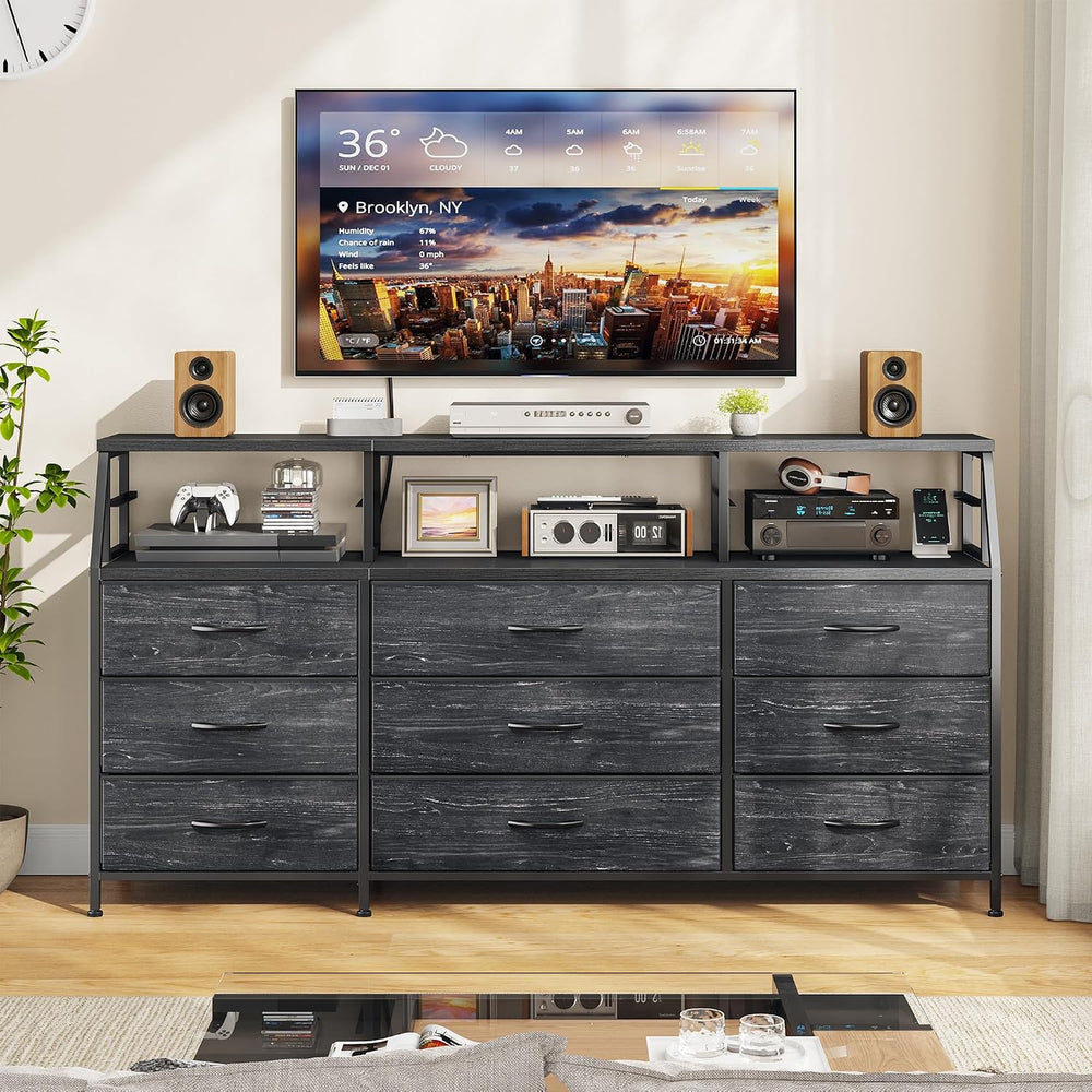 Homkdom Black Dresser for Bedroom with 9 Fabric Drawers & Display Top Shelf