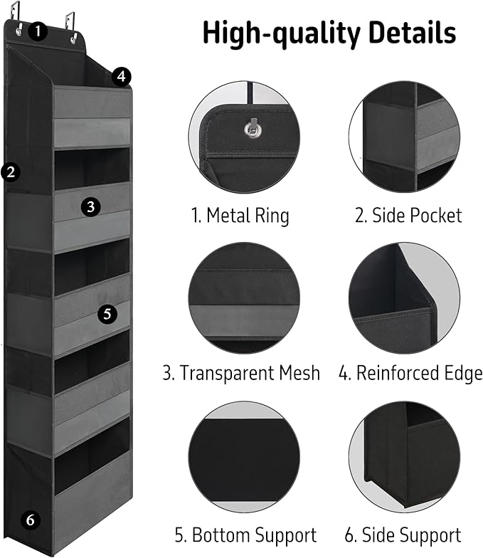 Over Door Organizer with 5 Large Pockets, Heavy Duty Hanging Organizer Storage - Image 3