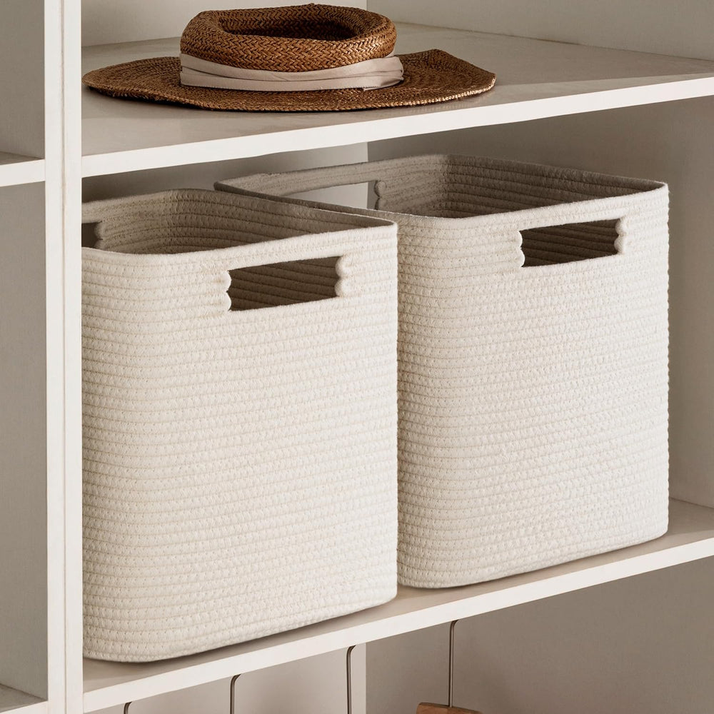 UBBCARE Set of 3 Cotton Rope Basket 13 X 13 X 13 Inches, Woven Storage Basket...