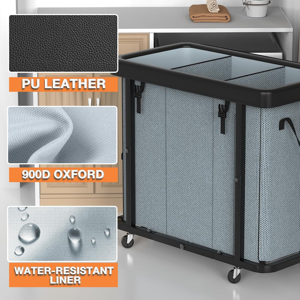 Laundry Basket with Wheels, 230L(60Gal) Laundry Sorter 3 Section - Gray