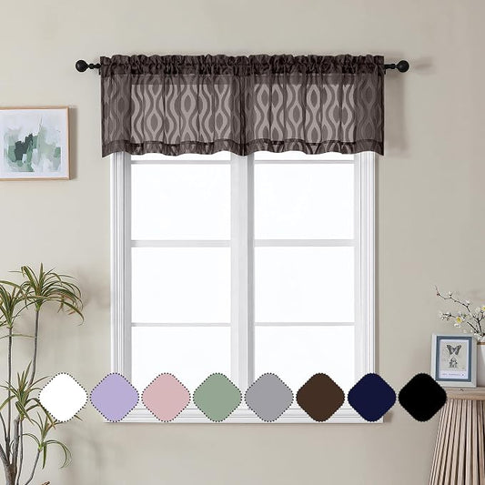 Aiyufeng Brown Valance Curtains 14 Inch Length, Chic Wavy Line Clip Jacquard by Aiyufeng