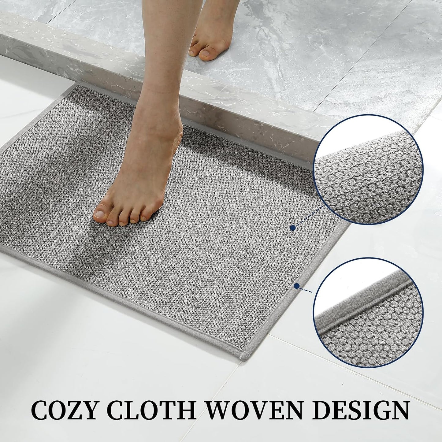 YIHOUSE Gray Bathroom Rugs Sets 3 Piece, Quick Dry Thin Bath Mat with Toilet Rug, Non Slip Absorbent Machine Washable, Bath Runner Rugs for Bathtub Sink Home Decor