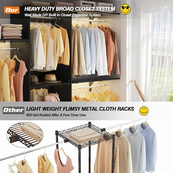 8FT Closet System with Shelves, Wall Mount Bedroom Wardrobe Walk-in Closet - Image 3