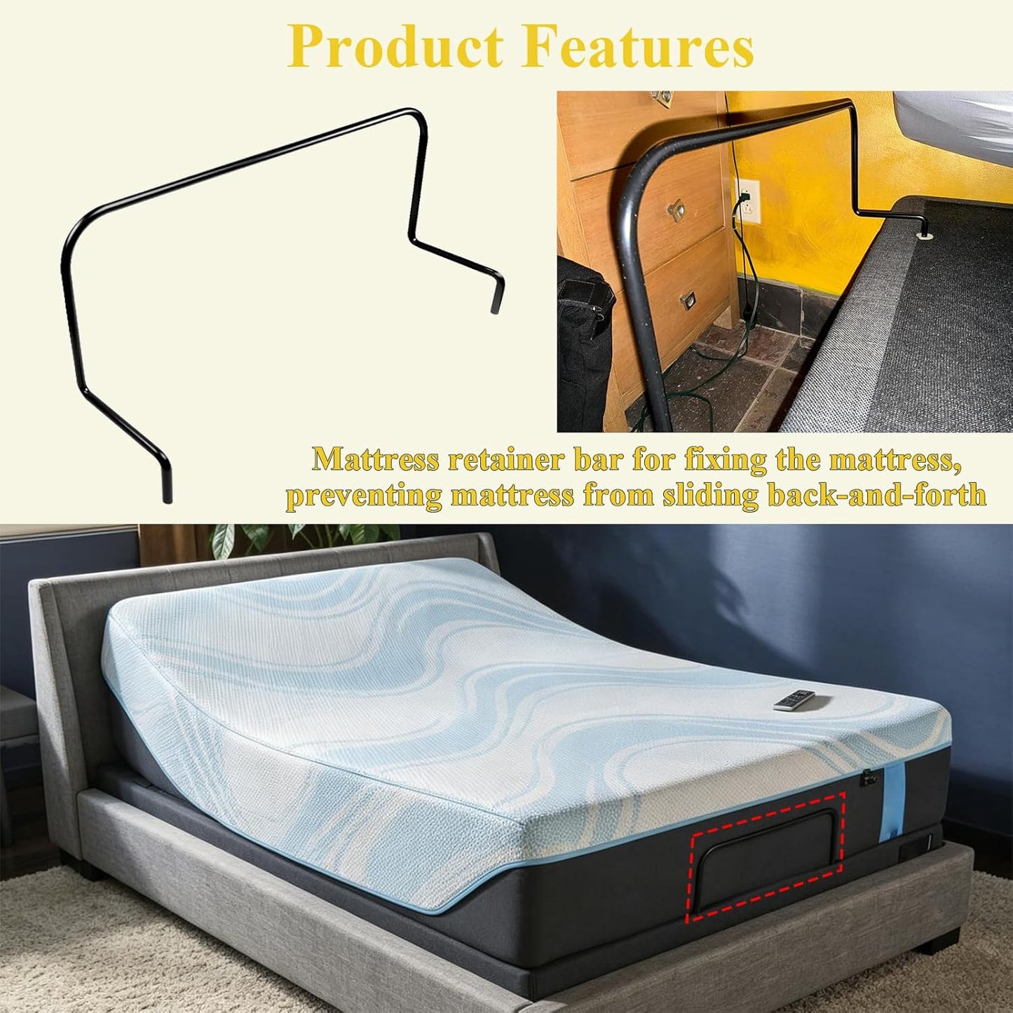 1 Pc 19" Across Mattress Retainer Bar 63003441, Fits for Tempur-Pedic Ergo, for Fixing the Mattress, Can not be Used for Lifting the Adjustable Bed, Prevent Mattress from Slipping, Foot Retainer Bars