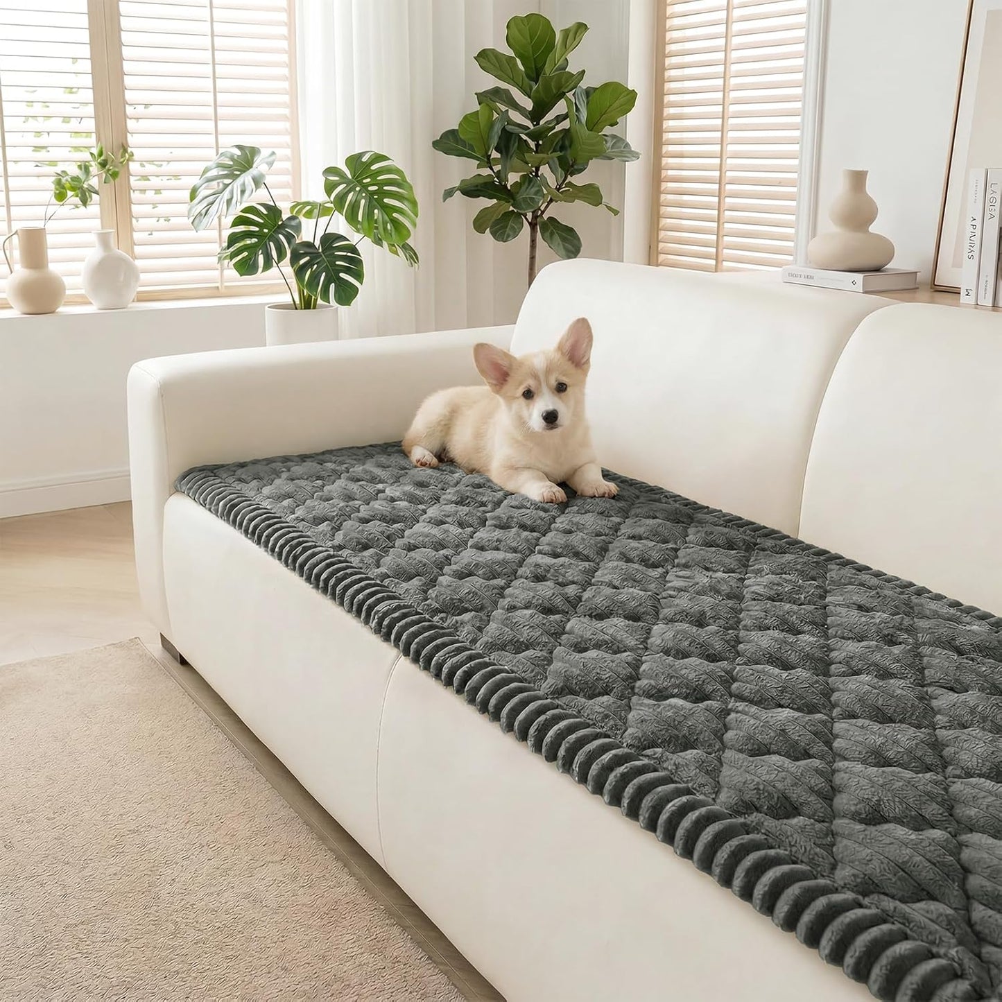 Couch Covers for Dogs, Non Slip Washable Pet Couch Cover for Sofa, Soft Thick Plush Sofa Protector for Dogs and Cats, Furniture Protector for Loveseat, Recliner, Dark Grey, 27.6" x 70.9"