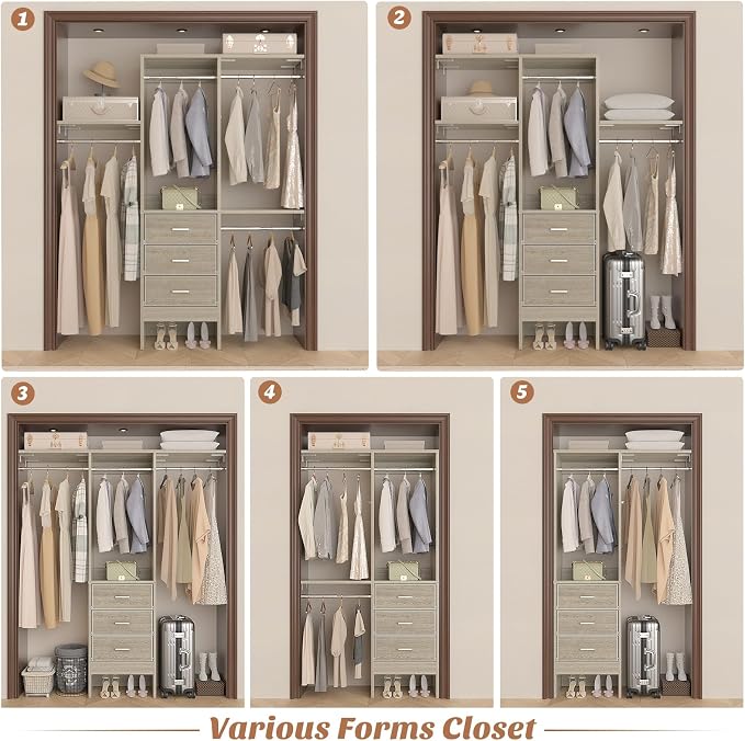 4FT Small Closet System with 3 Fabric Drawers, Flexible Built-In Clothes - Image 7