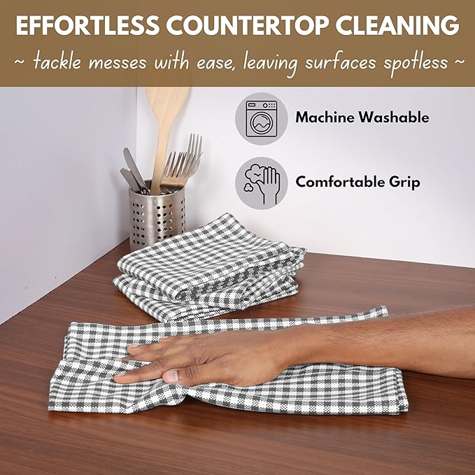 Native Fab 4 Pack Gingham Plaid Kitchen Towels 16"x26" - Image 4