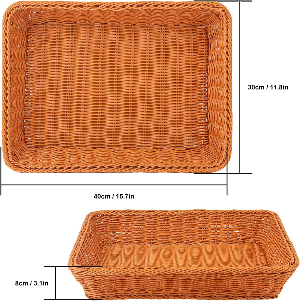 6 Pack 16 Inch Brown Wicker Bread Basket, Handmade Woven Organizer, Rectangul...