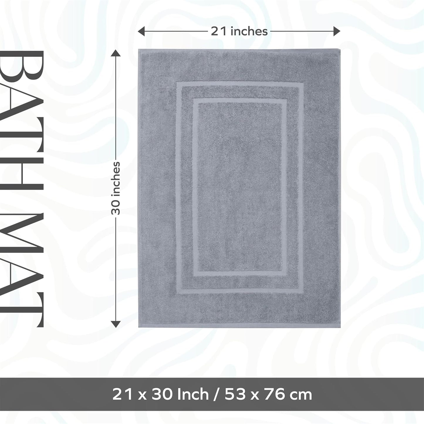 Feather & Stitch 2 Piece Towel Like Bath Mats (30x21 Inch) 100% Cotton Terry Bath Mats, Bathroom Shower Floor Mats [NOT A Bathroom Rug], Soft Absorbent Washable Mats - Grey