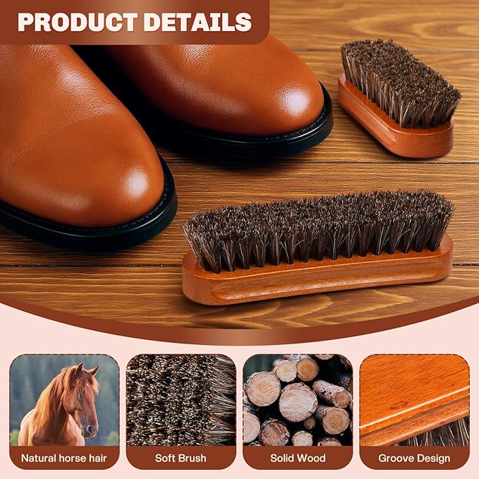 2 Pcs Horsehair Shine Shoes Brush Kit Polish Dauber Applicators Cleaning - Image 3
