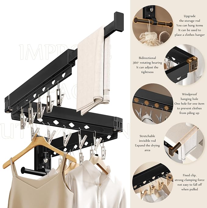 Wall Mounted Collapsible Clothes Drying Rack, Durable Space-Saving Laundry - Image 7