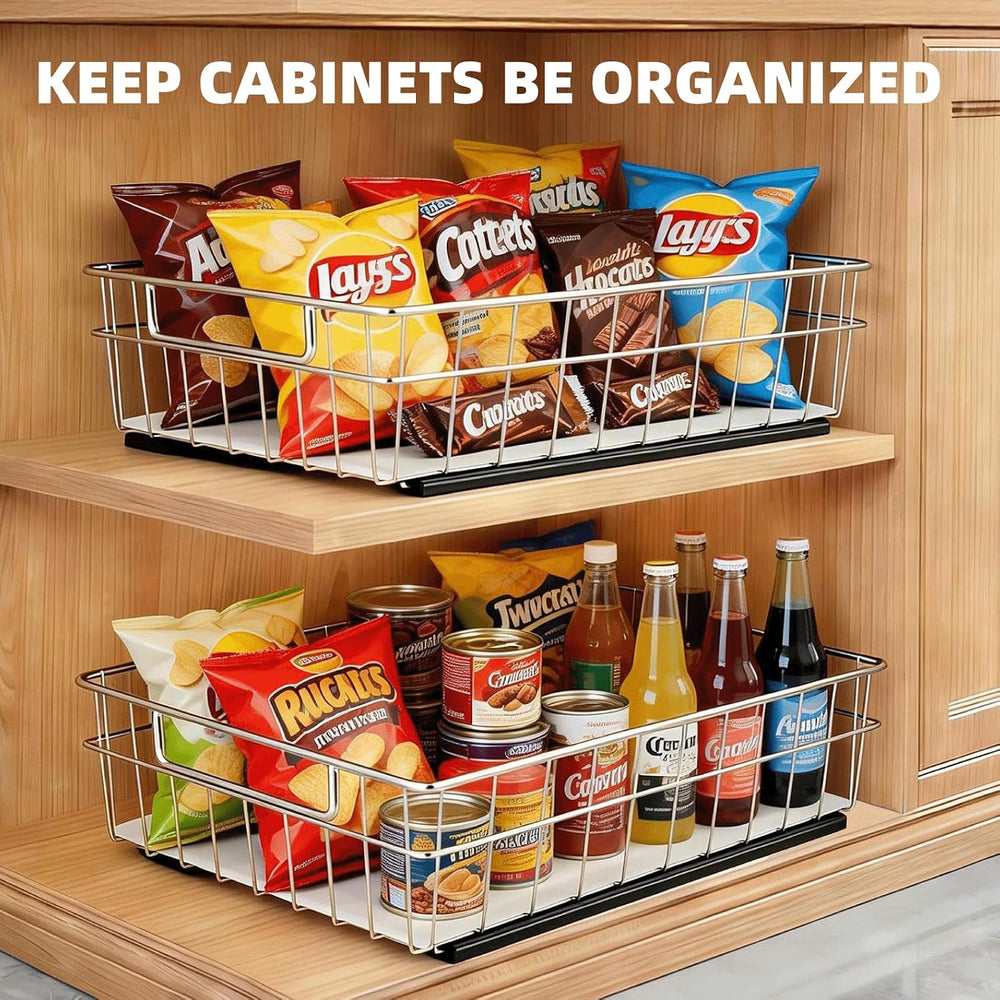 Pull Out Cabinet Organizer, 1 Pack Stainless Steel Pull Out Drawers for Cabin...