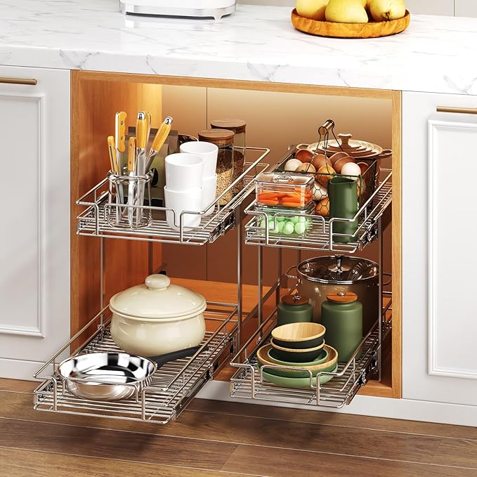 2 Tier Individual Pull Out Cabinet Organizer 11½" W x 21½" D, Heavy Duty - Image 6