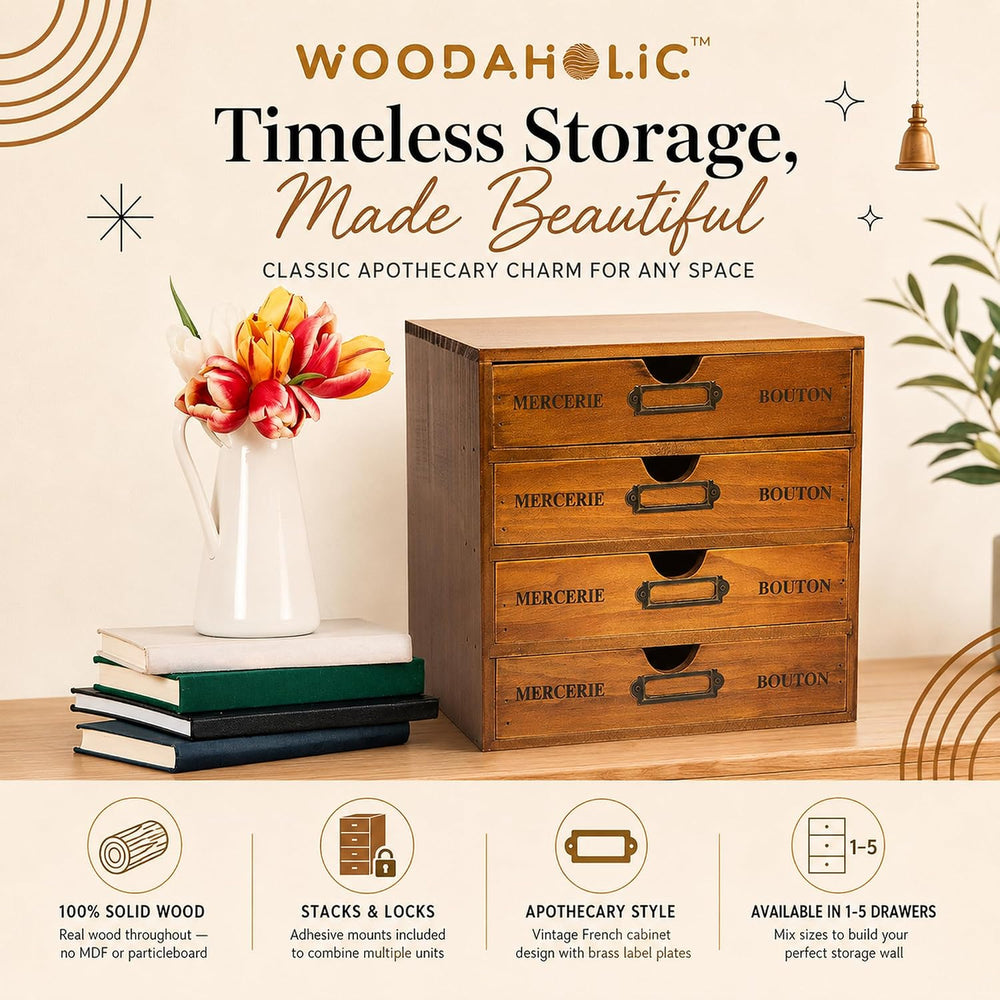 Modular Stackable Apothecary Cabinet 4 Drawer Desk Organizer - Retro Library ...