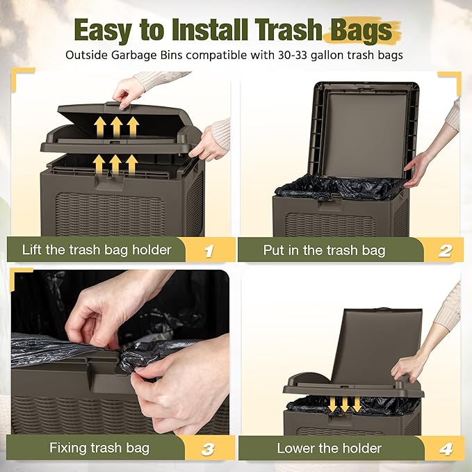 Devoko 33 Gallon Outdoor Trash Can - Image 3