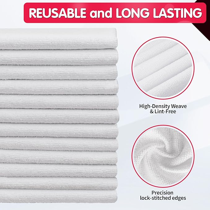 FIXSMITH White Microfiber Cleaning Cloth, 11.5"X11.5" Cleaning Rags - Image 3