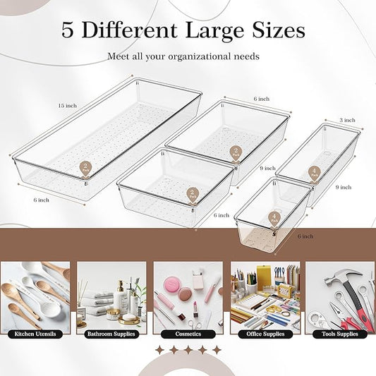 Criusia 14 PCS Clear Plastic Drawer Organizer Set - Image 2