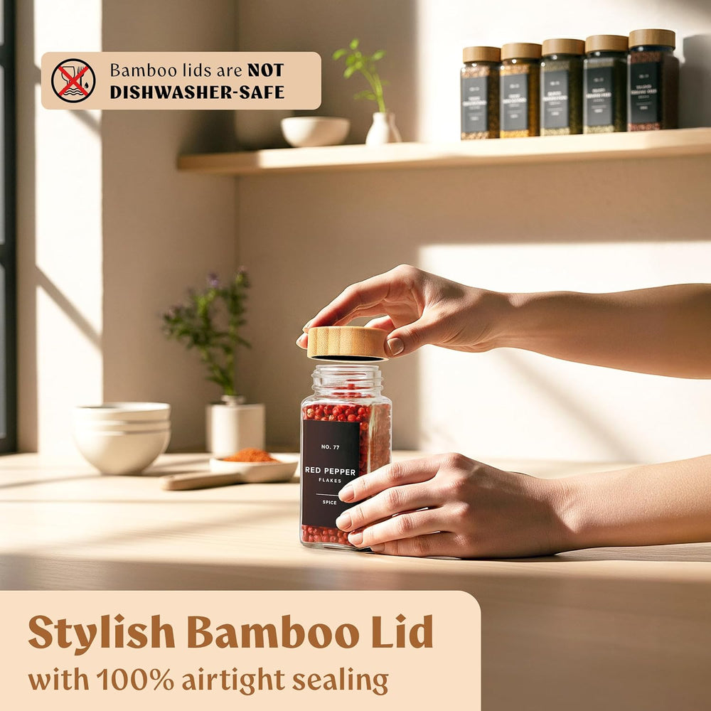 EDELHAUS Magnetic Spice Rack for Fridge with 24 Bamboo Lid Jars