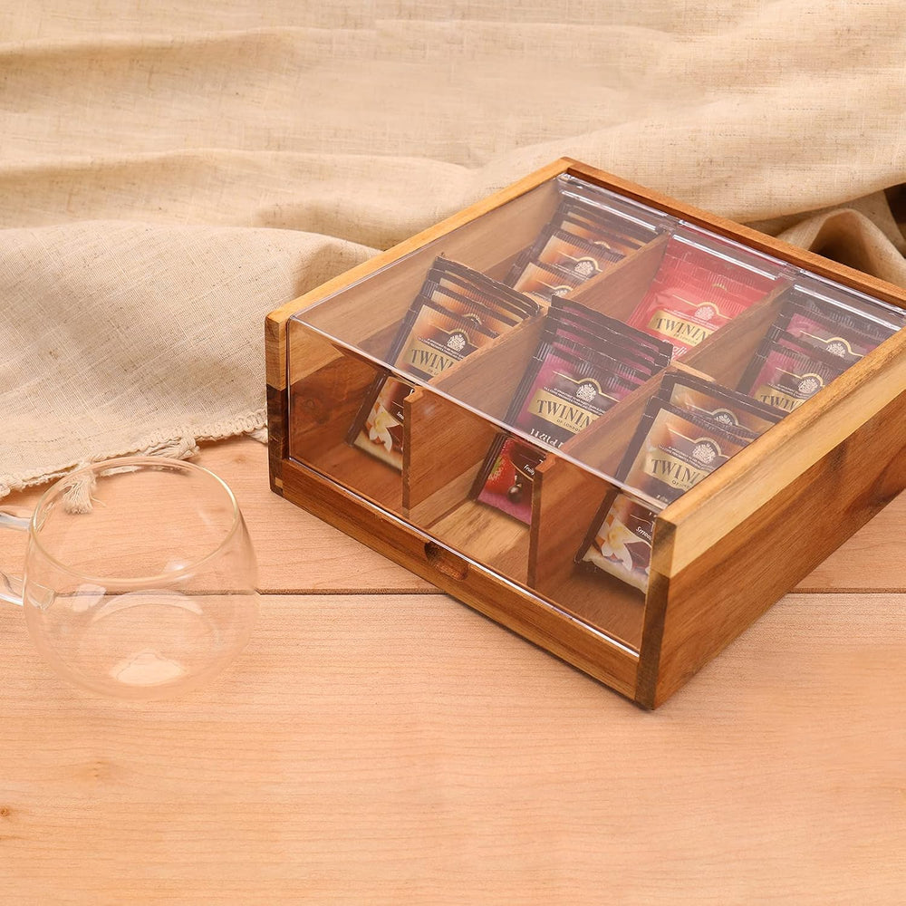 HTB Wood Over Sink Dish Drying Rack & 6 Compartments Tea Bag Organizer