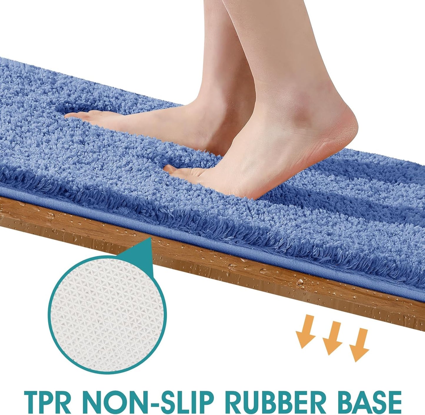 Microfiber Thick Bathroom Rugs, Flurry Non Slip Bath Rug, Ultra Soft Plush Absorbent Bathroom Mat, Machine Washable Luxury Toilet Rug Set, Bath Mat for Tab, Shower and Bathroom, Blue, 24"x17"