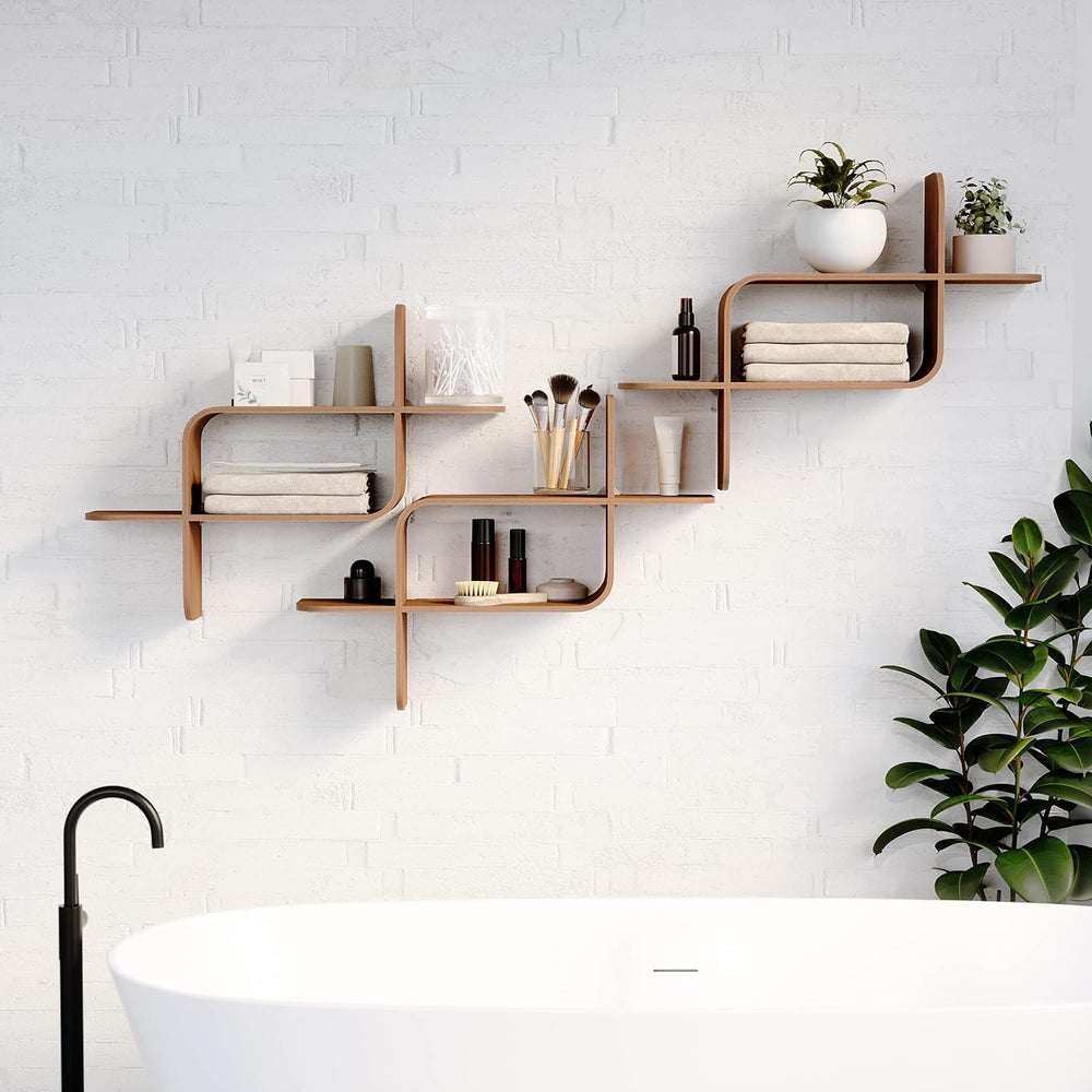 Umbra Montage Floating Wall Shelf, Wood Wall Mount Display Case, Walnut