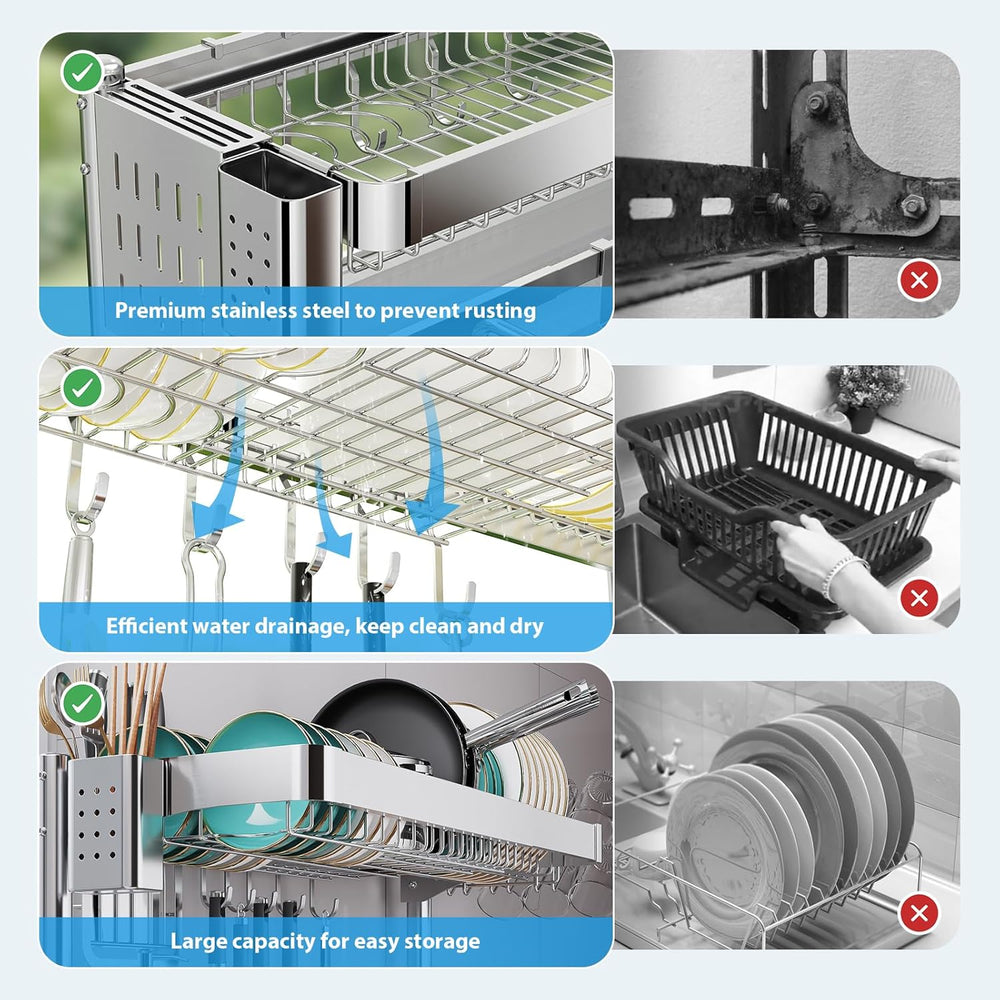 Over The Sink Dish Drainer Drying Rack 2 Tier Adjustable Width