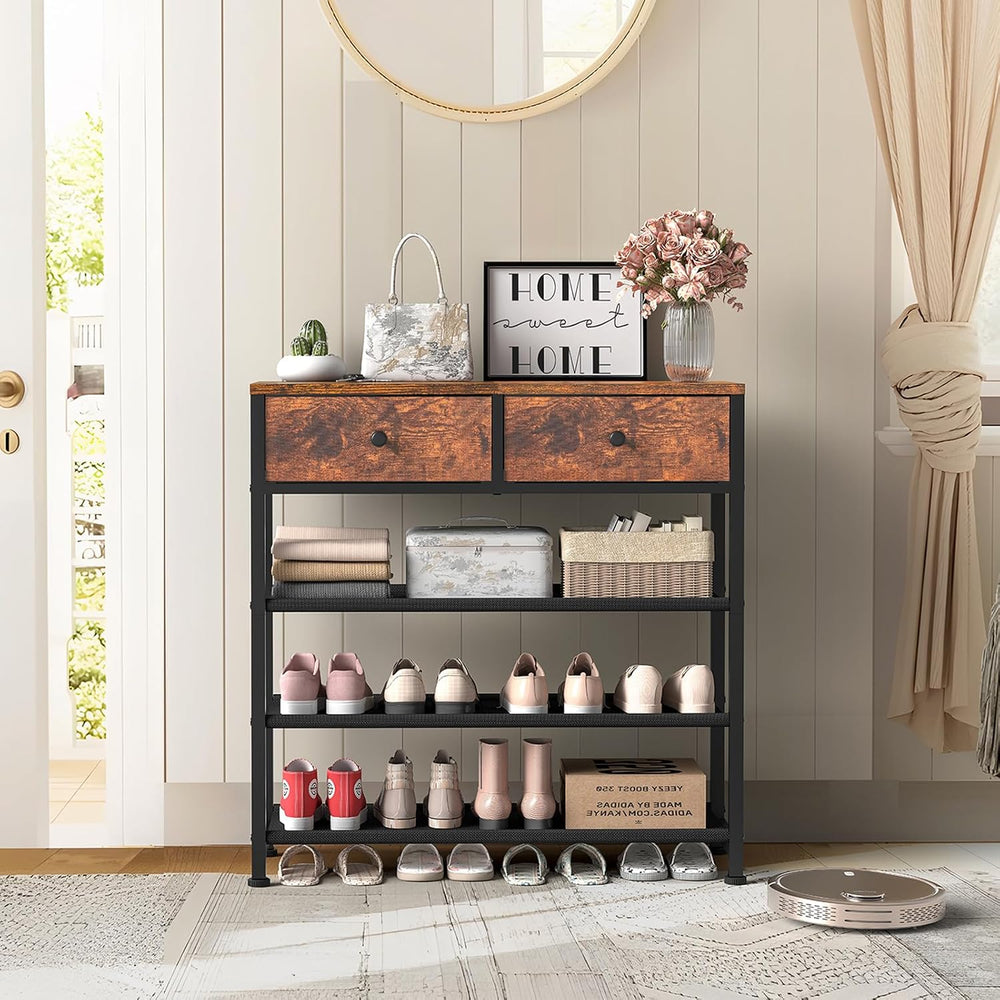 usikey Shoe Rack, 4 Tier Shoe Storage Organizer with 2 Drawers, Metal Shoe Sh...