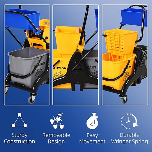 HOMCOM 2 x 6.9 Gallon Mop Water Bucket Wringer Cart - Image 6