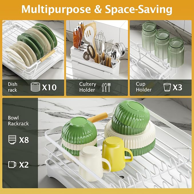 Epicano Dish Drying Rack for Kitchen Counter, Space-Saving Dish Rack, Rustproof - Image 2
