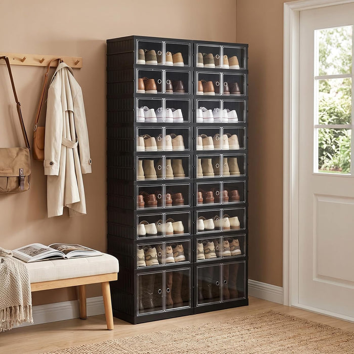 9 Tier Foldable Shoe Rack, Plastic Shoe Storage Cabinet with Clear Doors