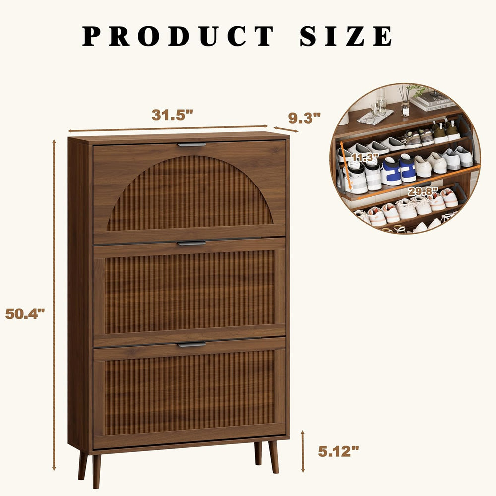 Shoe Storage Cabinet with 3 Flip Drawers, Narrow Wood Shoe Organizer Cabinet ...