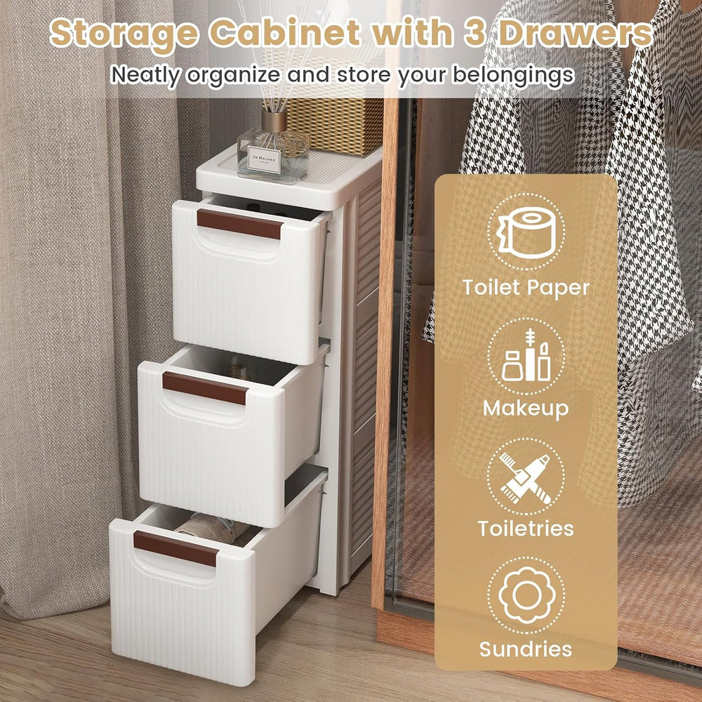 LDAILY 3 Drawer Narrow Storage Cabinet, Slim Bathroom Storage Cabinet with Pu...