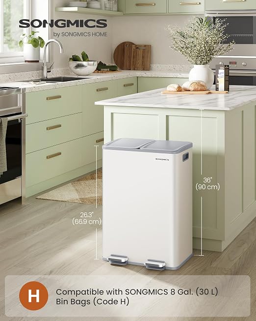 SONGMICS Trash Can, 2 x 8 Gallon Dual-Compartment Garbage Can - Image 2