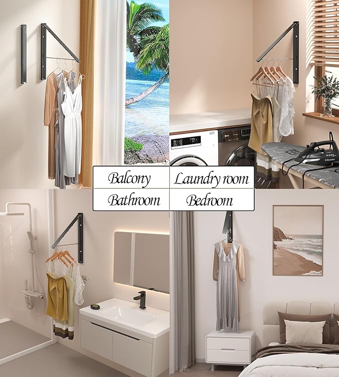 Dr.DJ Clothes Drying Rack Wall Mounted, Retractable & Foldable Clothes Hanger - Image 2