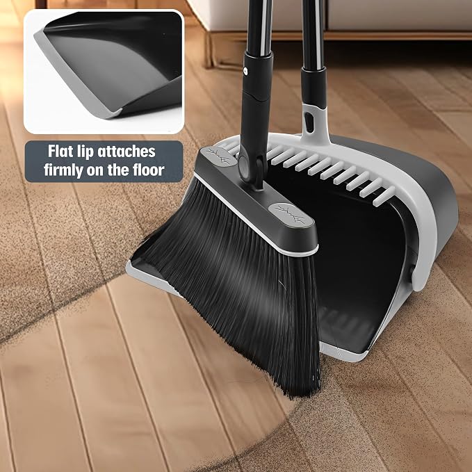 JEHONN Broom and Dust Pan, 54.3 inches Long Handle Swivel Brush, Upright - Image 7